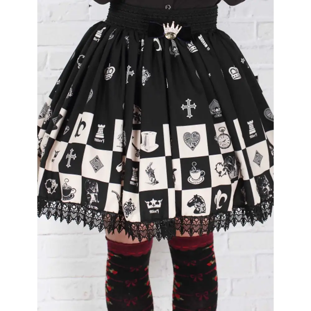 Monochrome Checkerboard Lolita Skirt Inspired by Blackjack and Chess - Skirts