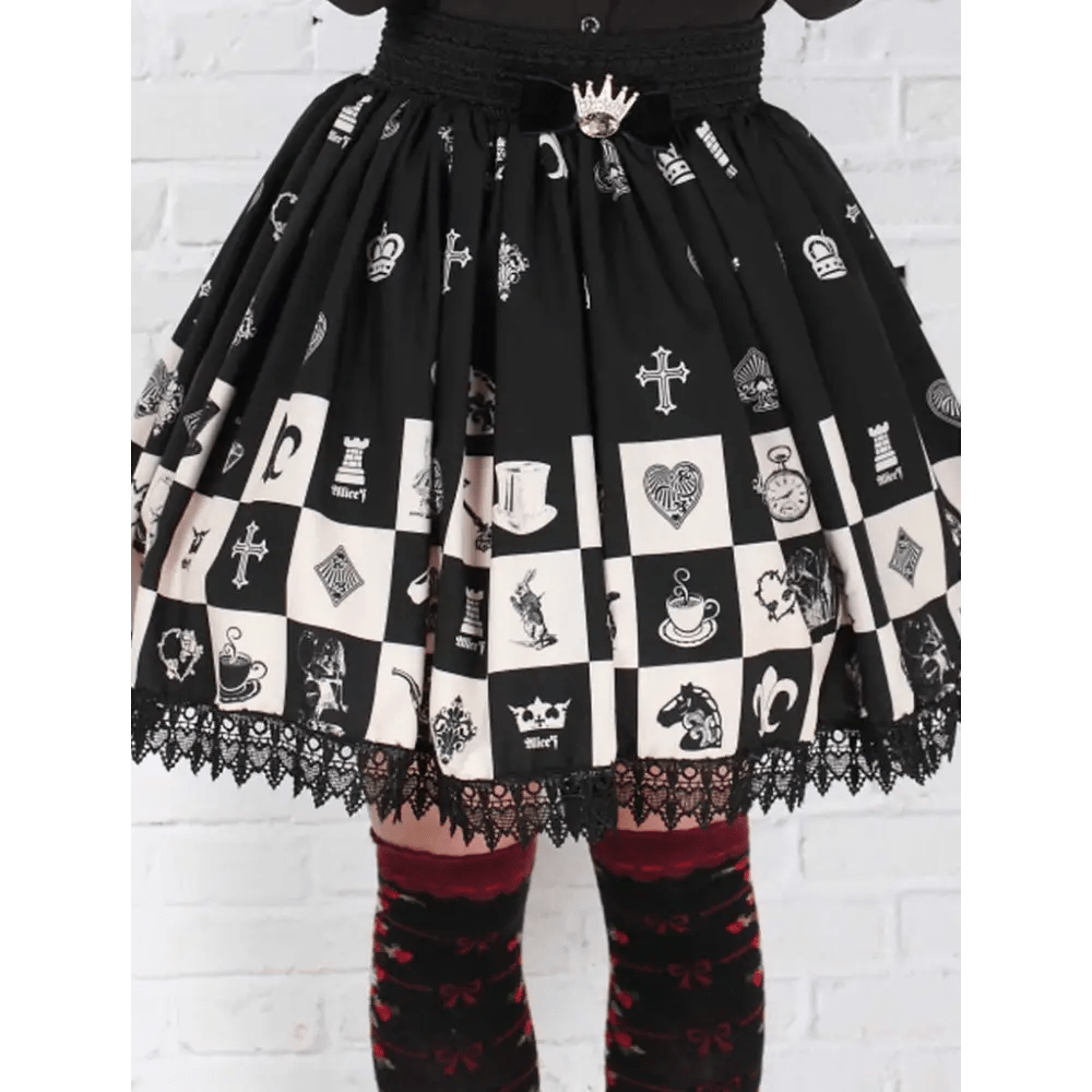 Monochrome Checkerboard Lolita Skirt Inspired by Blackjack and Chess - Cosparty
