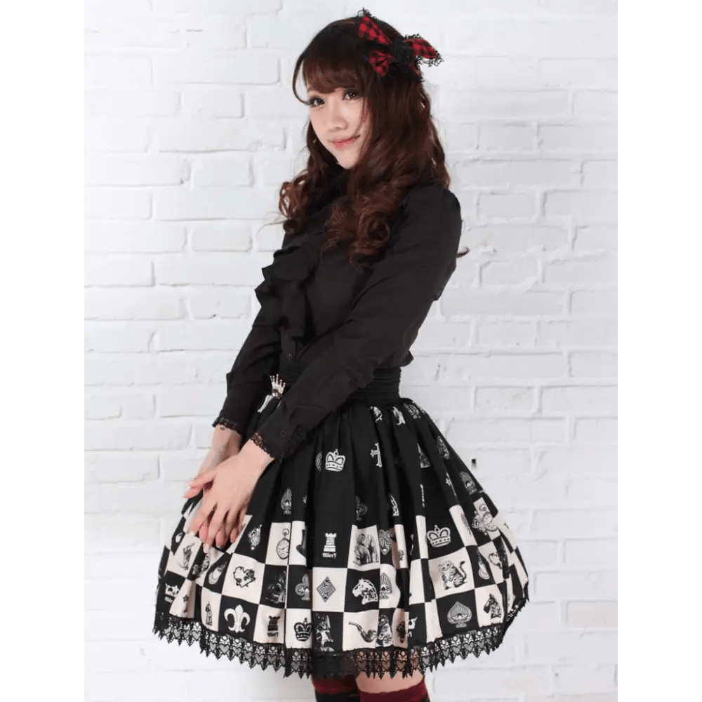Monochrome Checkerboard Lolita Skirt Inspired by Blackjack and Chess - Cosparty