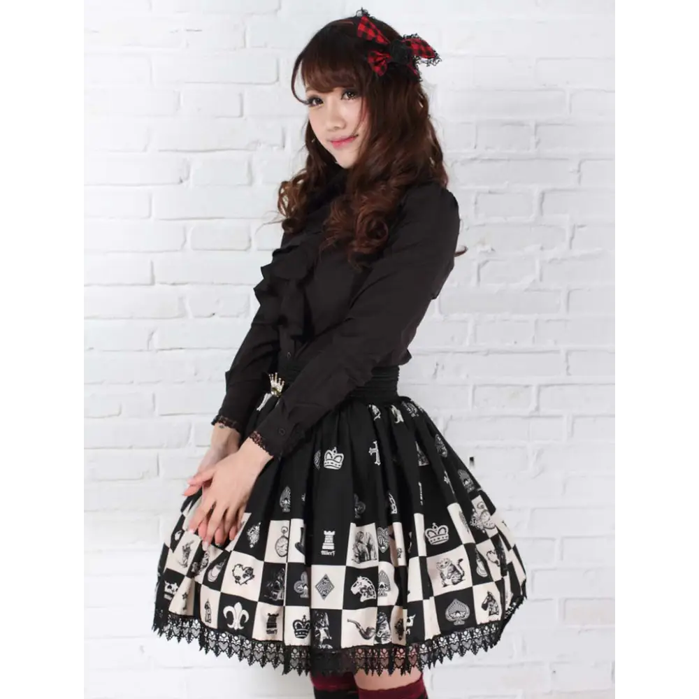 Monochrome Checkerboard Lolita Skirt Inspired by Blackjack and Chess - Skirts