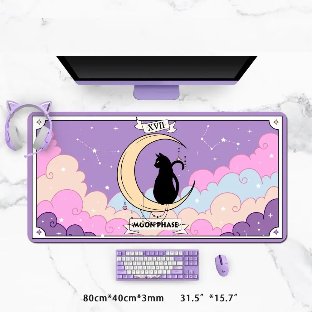 Moon Magic Neko Gaming Mousepad with Pastel Goth Cat Design - Cosparty