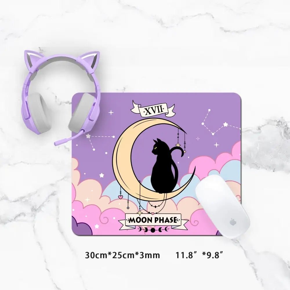 Moon Magic Neko Gaming Mousepad with Pastel Goth Cat Design - Cosparty