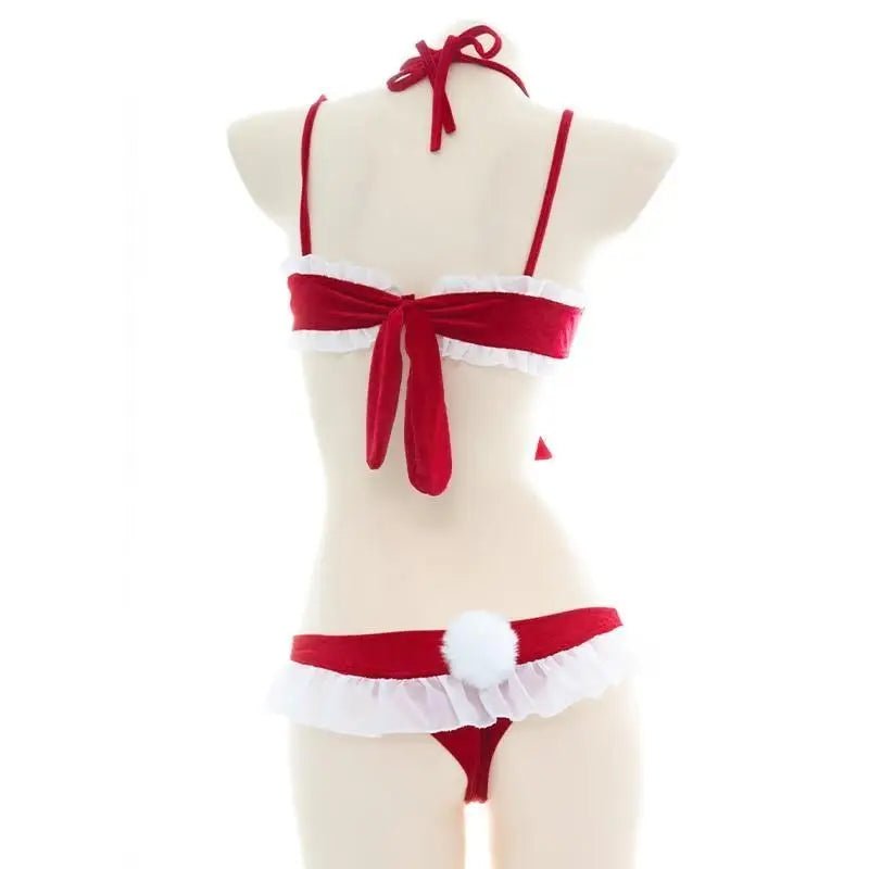 Mrs. Claus Inspired Lingerie Set with Bow Embellishments - Cosparty