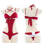 Mrs. Claus Inspired Lingerie Set with Bow Embellishments - Cosparty