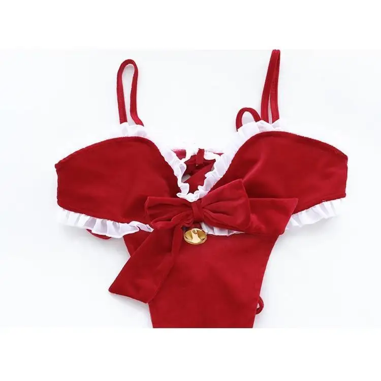 Mrs. Claus Inspired Lingerie Set with Bow Embellishments - lingerie set