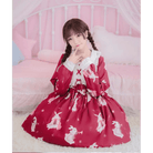Musical Bunny Printed Lolita Dress in Red Wine Instock - Cosparty