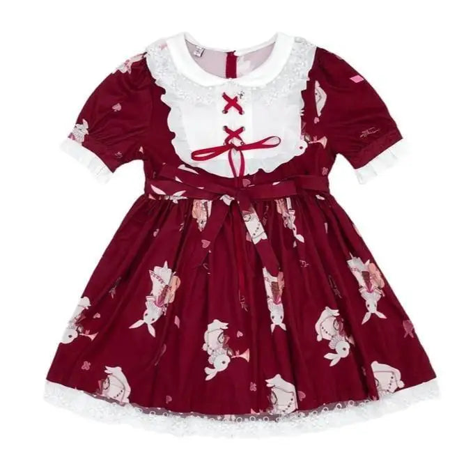 Musical Bunny Printed Lolita Dress in Red Wine Instock - dress