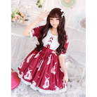 Musical Bunny Printed Lolita Dress in Red Wine Instock - dress