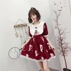 Musical Bunny Printed Lolita Dress in Red Wine Instock - Cosparty