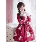 Musical Bunny Printed Lolita Dress in Red Wine Instock - Cosparty