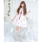 Musical Bunny Printed Lolita Dress in Red Wine Instock - White Dress / S - dress