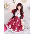 Musical Bunny Printed Lolita Dress in Red Wine Instock - Cosparty