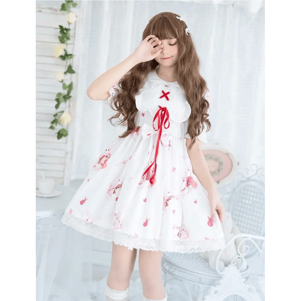 Musical Bunny Printed Lolita Dress in Red Wine Instock - Cosparty