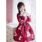 Musical Bunny Printed Lolita Dress in Red Wine Instock - dress