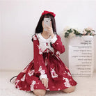 Musical Bunny Printed Lolita Dress in Red Wine Instock - dress