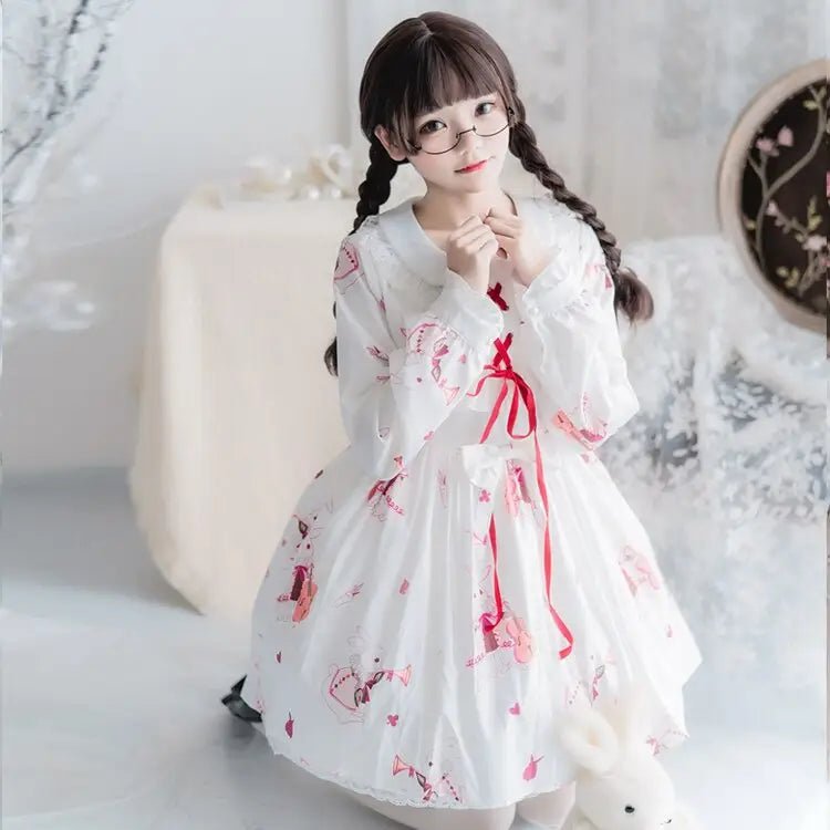 Musical Bunny Printed Lolita Dress in Red Wine Instock - Cosparty