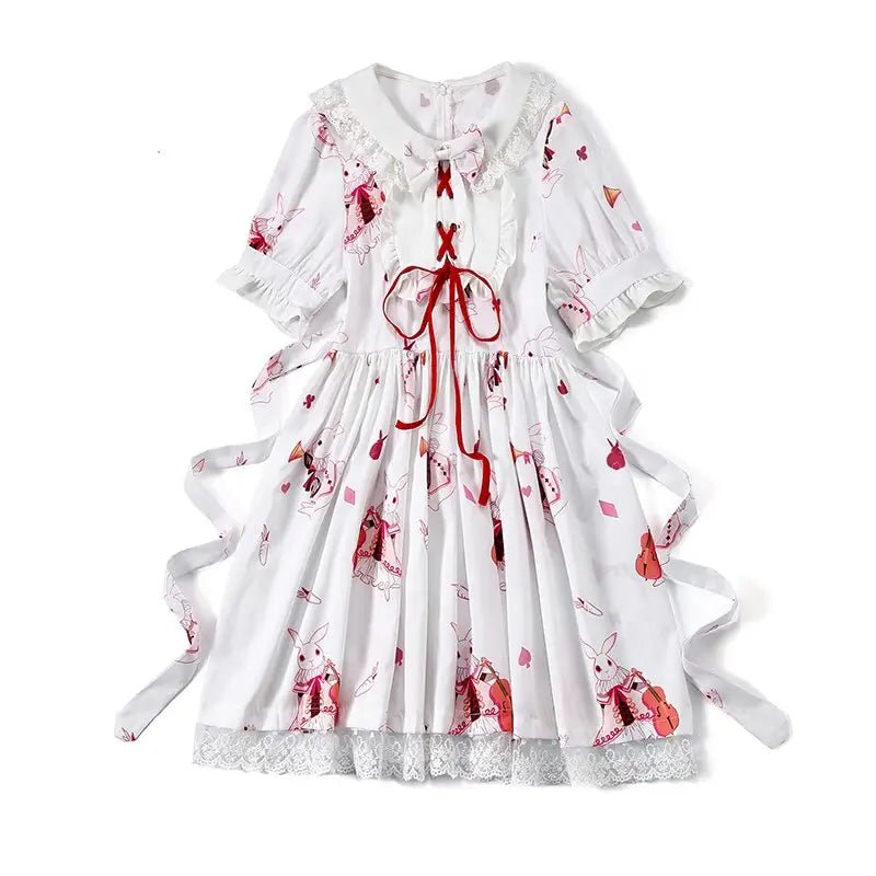 Musical Bunny Printed Lolita Dress in Red Wine Instock - Cosparty