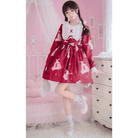 Musical Bunny Printed Lolita Dress in Red Wine Instock - Cosparty