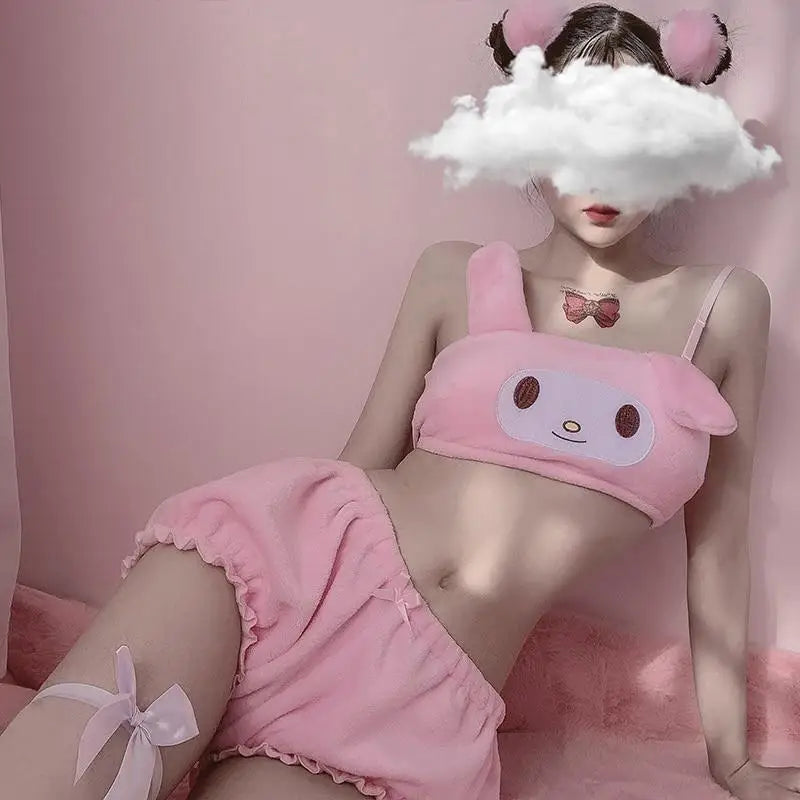 My Melody and Cinnamoroll Inspired Ultra Plush Lingerie Set Org Instock - underwear