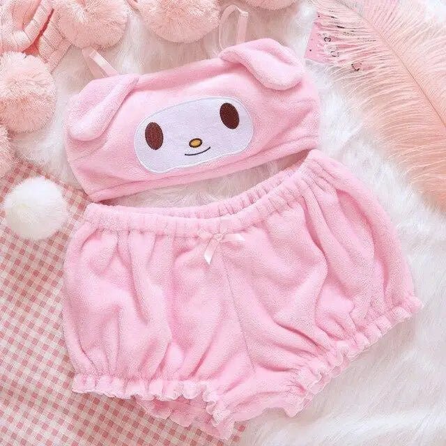 My Melody and Cinnamoroll Inspired Ultra Plush Lingerie Set Org Instock - Cosparty