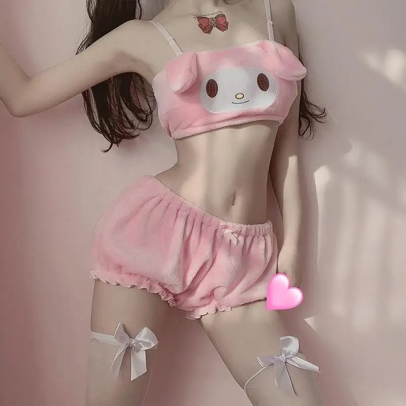 My Melody and Cinnamoroll Inspired Ultra Plush Lingerie Set Org Instock - Cosparty