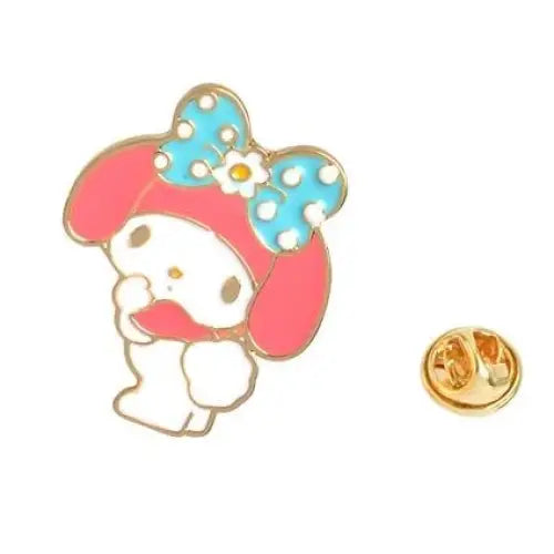 My Melody Enamel Pin Featuring Blue Bow and Gold Accents - Pin