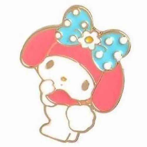 My Melody Enamel Pin Featuring Blue Bow and Gold Accents - Cosparty