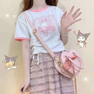 My Melody & Kuromi Cropped T-Shirt in Pink and White - shirt