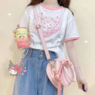 My Melody & Kuromi Cropped T-Shirt in Pink and White - shirt