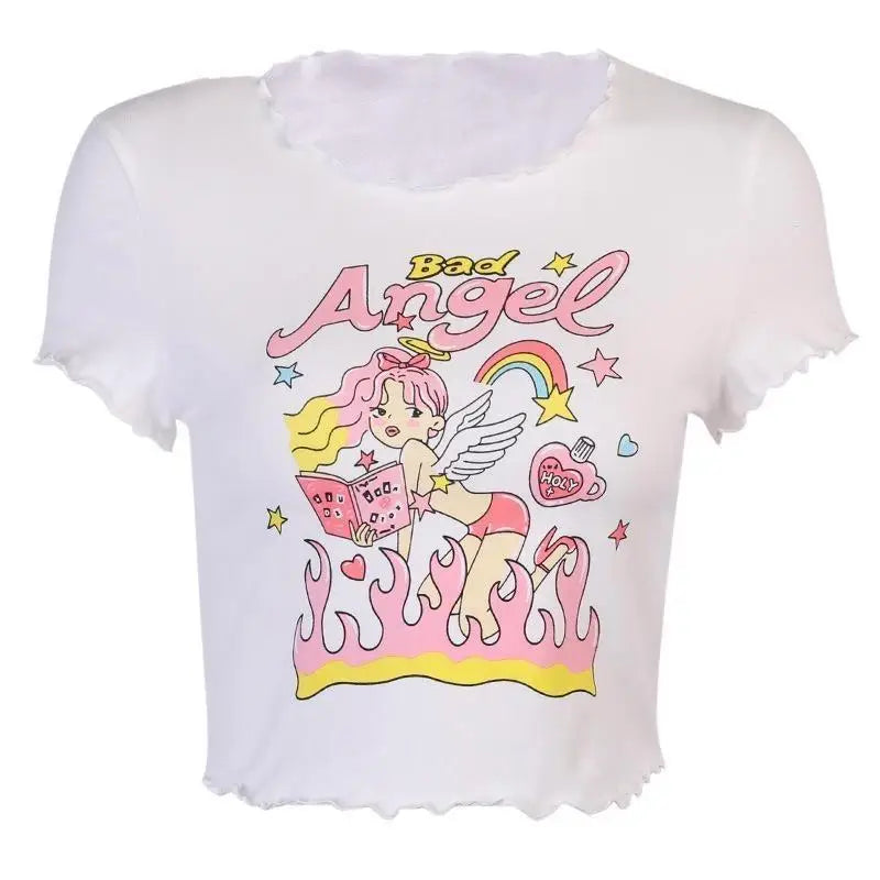 Bad Angel Tee - M - angels, crop top, tops, cropped shirt, tee