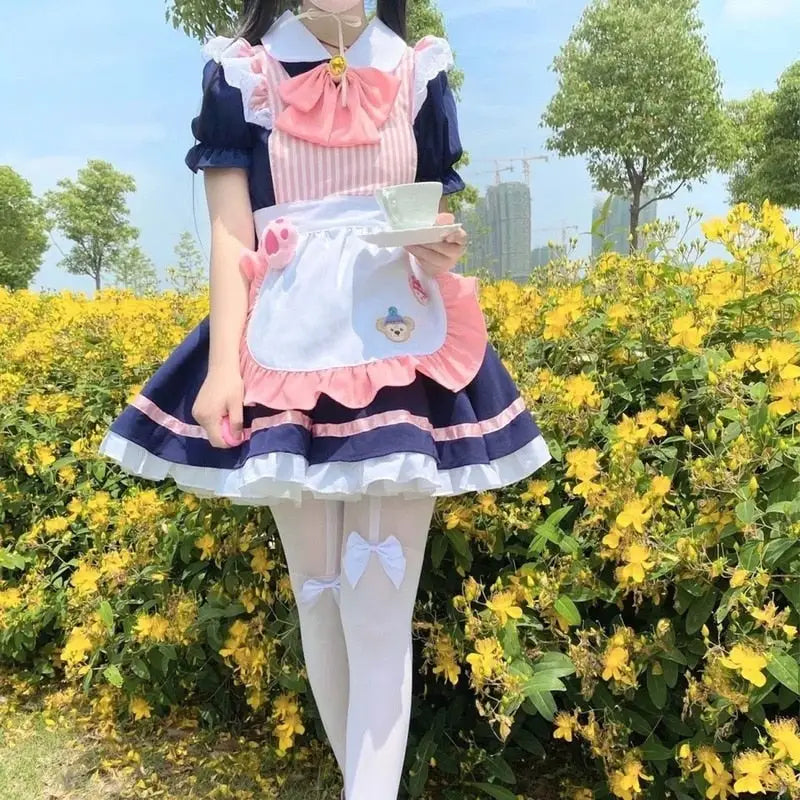 Navy Blue Puppy Inspired Ruffled Maid Cosplay Set - dress