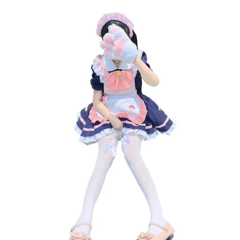 Navy Blue Puppy Inspired Ruffled Maid Cosplay Set - dress