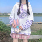 Plaid Kitten Hoodie - Purple - deers, fairy kei, hooded, hoodies, kawaii