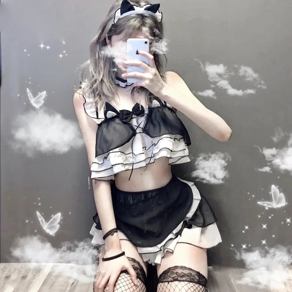 Neko Maid Inspired Lingerie Set for Kawaii Lovers - Cosparty