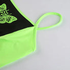 Neon Green Butterfly Crop Top with Mesh Long Sleeves - Cosparty