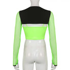 Neon Green Butterfly Crop Top with Mesh Long Sleeves - crop top