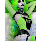 Neon Green Butterfly Crop Top with Mesh Long Sleeves - Cosparty