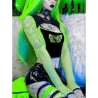 Neon Green Butterfly Crop Top with Mesh Long Sleeves - Cosparty