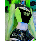 Neon Green Butterfly Crop Top with Mesh Long Sleeves - crop top