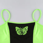 Neon Green Butterfly Crop Top with Mesh Long Sleeves - Cosparty