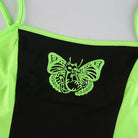 Neon Green Butterfly Crop Top with Mesh Long Sleeves - Cosparty