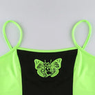 Neon Green Butterfly Crop Top with Mesh Long Sleeves - crop top