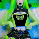 Neon Green Butterfly Crop Top with Mesh Long Sleeves - crop top