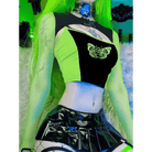 Neon Green Butterfly Crop Top with Mesh Long Sleeves - Cosparty