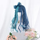 Ocean Blue Long Wavy Lolita Wig with Sweet Fringe - wigs