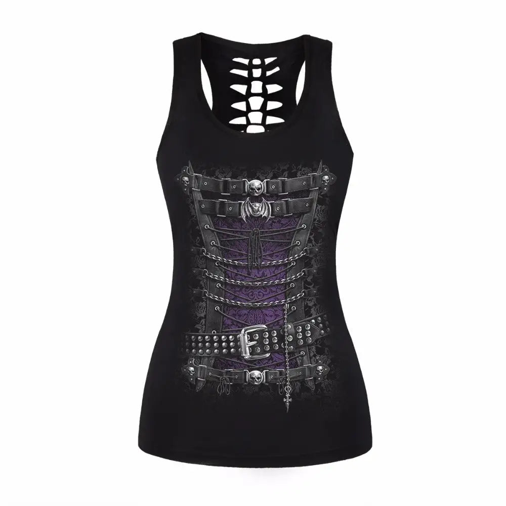 Open-Back Gothic Tank Top for Summer Style - S / Buckles - Shirt