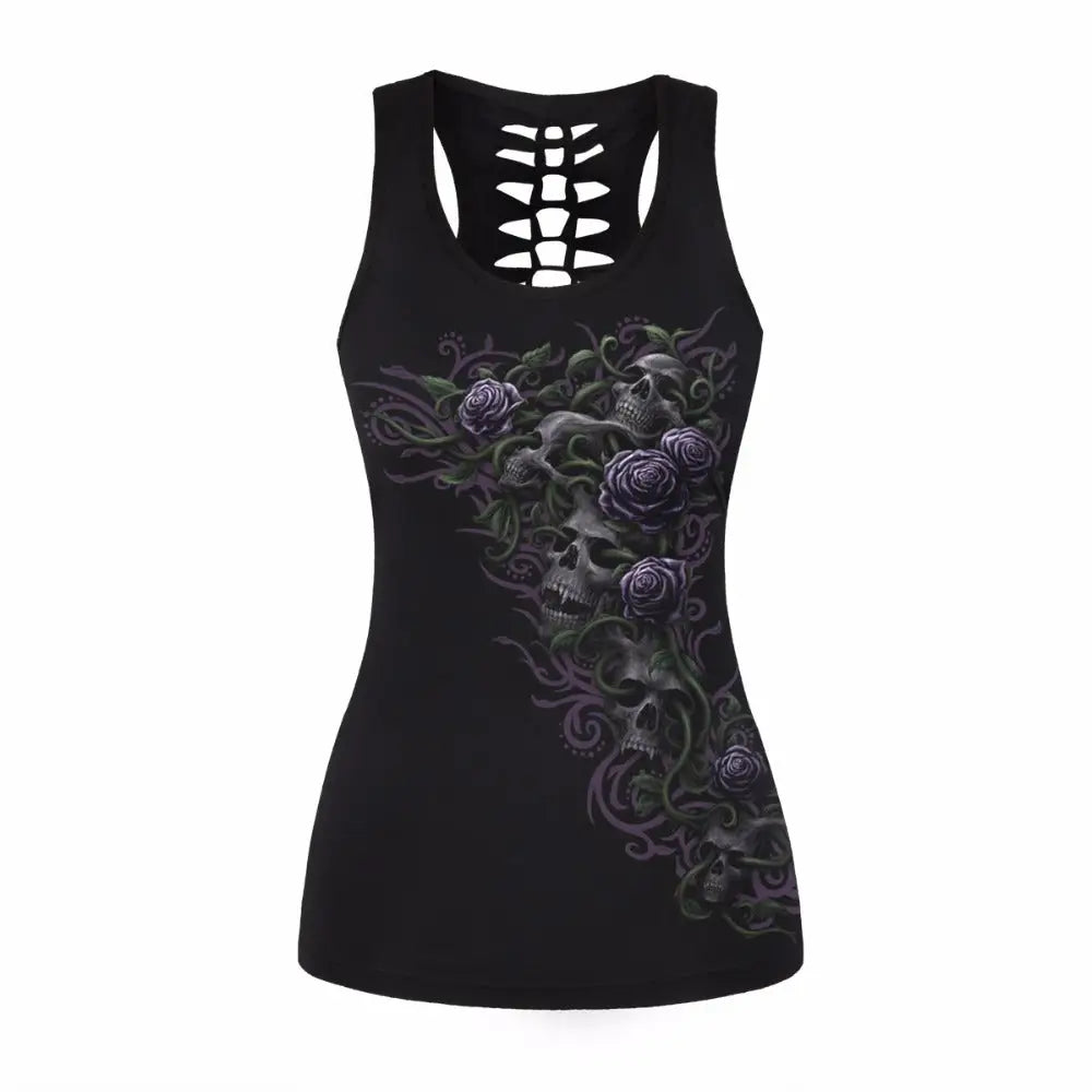 Open-Back Gothic Tank Top for Summer Style - S / Purple Rose - Shirt