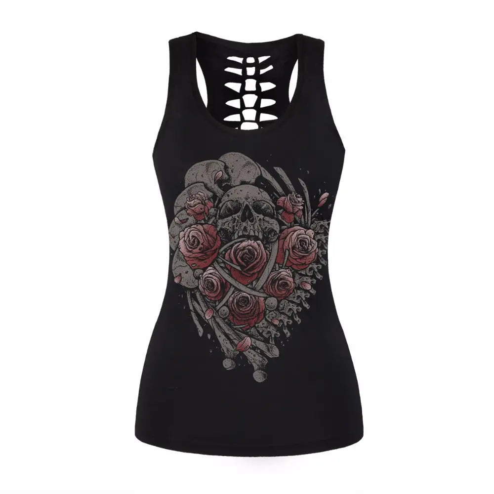 Open-Back Gothic Tank Top for Summer Style - S / Red Rose - Shirt