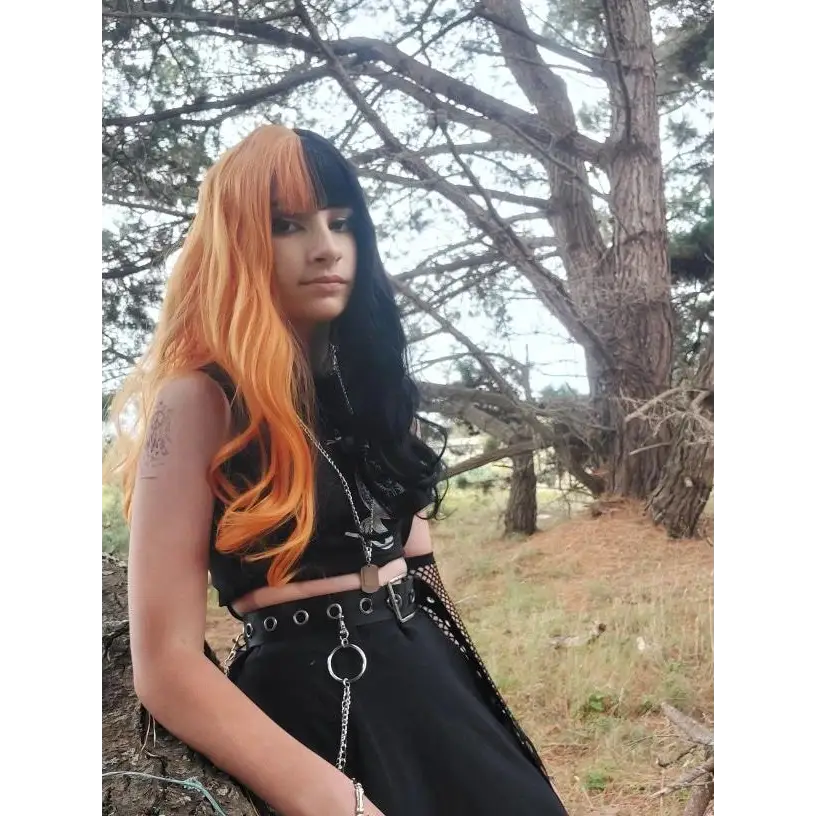 Orange and Black Lolita Wig with Sweet Fringe for Gothic Aesthetic - wig