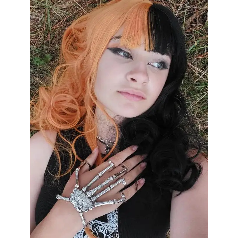 Orange and Black Lolita Wig with Sweet Fringe for Gothic Aesthetic - wig